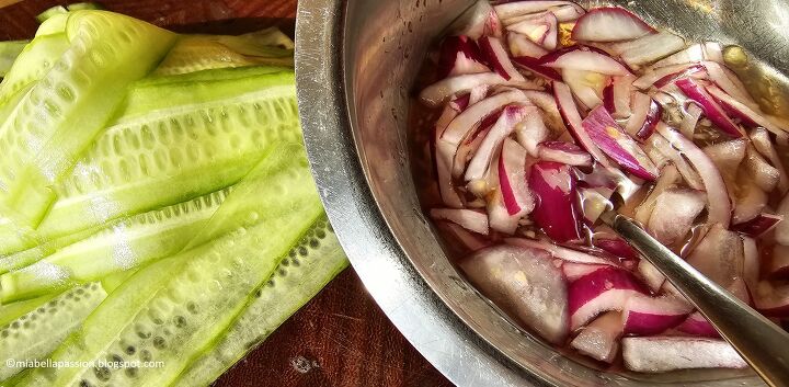 how to make quick pickled cucumber ribbons with onions