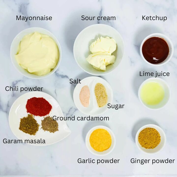 Tandoori mayo ingredients with labels