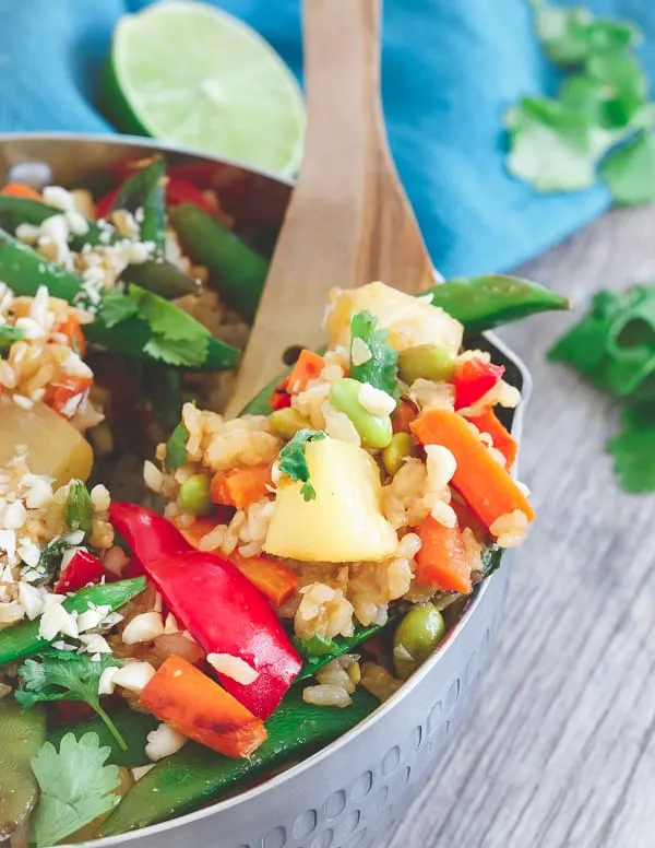 thai pineapple fried rice, This Thai pineapple fried rice is loaded with Thai flavors sweet pineapple and lots of Asian style vegetables