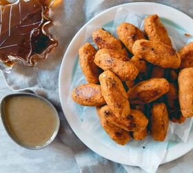 baked maple sweet potato tots, These baked sweet potato tots are infused with real maple syrup for a deep fall flavor and served with a dijon maple dipping sauce