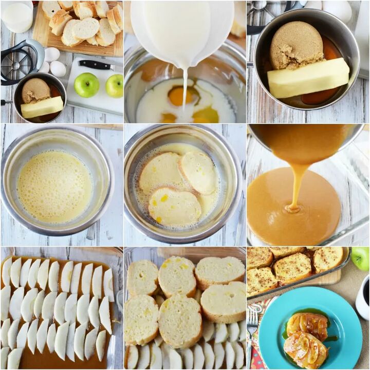 overnight french toast bake with apples, French toast apples and all the steps to make the breakfast in a collage