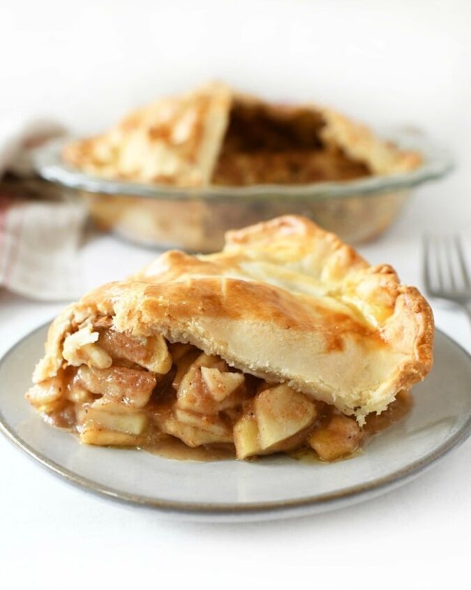 easy apple pie using store bought crust, Apple Pie with store bought crust sliced on a plate with a fork