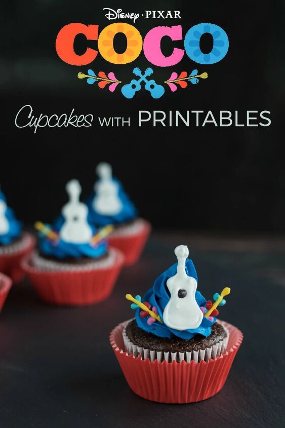 adorable disney pixar coco inspired guitar cupcakes recipe with printa, Disney Pixar Coco Inspired Guitar Cupcakes