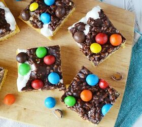chocolate crispy fluff caramel cookie bar recipe, Caramel Cookie Bars on a cutting board