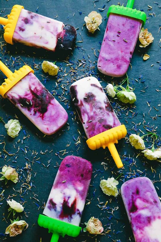blueberry lavender popsicles dairy free, blueberry lavender popsicles that are dairy free and made with gorgeous fruit purple layers and coconut milk