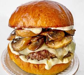 red robin inspired mushroom swiss burger recipe, Assembled Mushroom Swiss Burger