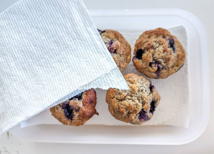 blueberry banana muffins, Muffins in container lined with paper towels