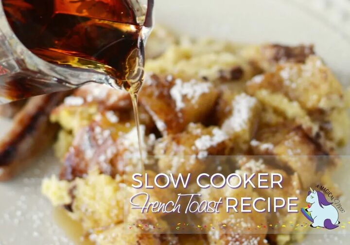delicious slow cooker french toast recipe, Pouring syrup over french toast