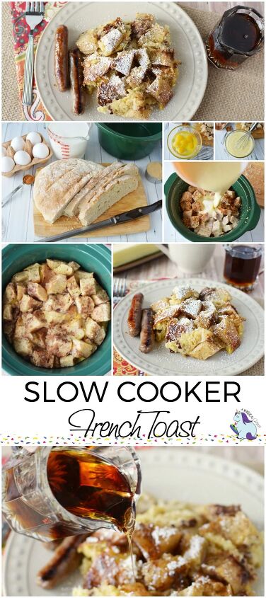 delicious slow cooker french toast recipe, Bread and other ingredients in a slow cooker showing the steps to make slow cooker French Toast