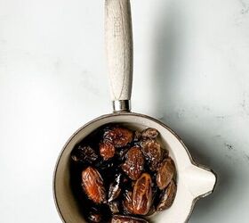 no bake chocolate granola bars vegan gluten free, dates and water in a saucepan