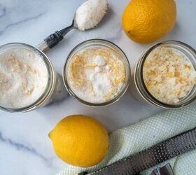 how to make lemon sugar to flavor desserts and drinks, Three jars of lemon sugar with fresh lemons and a citrus zester