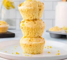 how to make lemon sugar to flavor desserts and drinks, Three lemon muffins stacked on each other