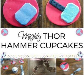thor ragnorok inspired cupcake recipe, A collage of steps to make Thor s Hammer cupcakes