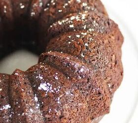 dr pepper r cake easiest recipe ever, A chocolate bundt cake up close on a cake stand