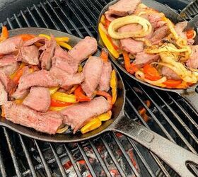 sizzling steak fajitas on the grill