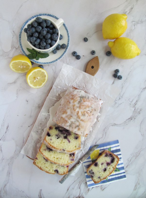 bonne maman blueberry swirl bundt cake, BLUEBERRY LEMON LAVENDER BREAD with lemons and a cup of blueberries sliced
