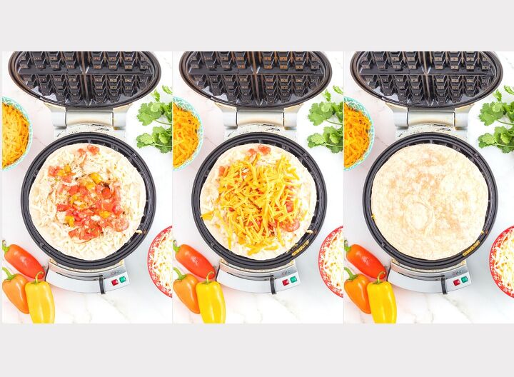 easy quesadilla in waffle maker, Adding quesadilla fillings before cooking