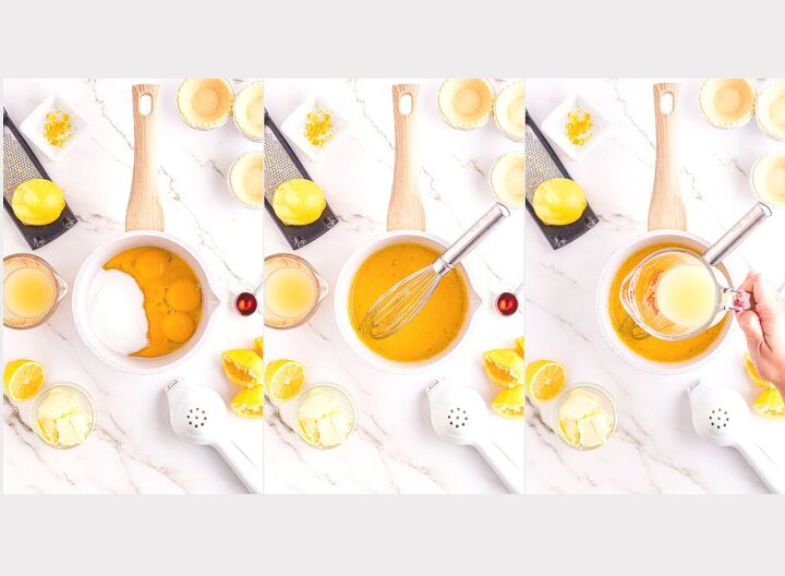easy mini lemon tarts, Preparing lemon curd in saucepan