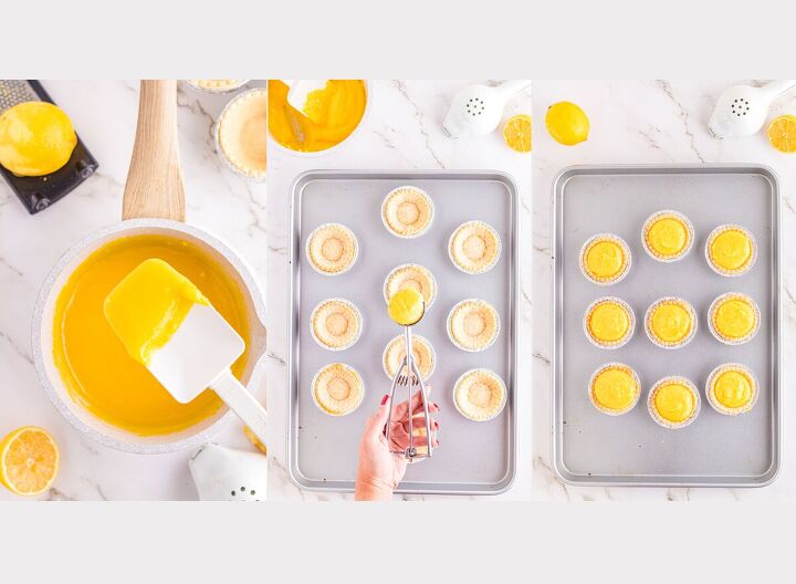 easy mini lemon tarts, Finish cooking curd and filling tart shells