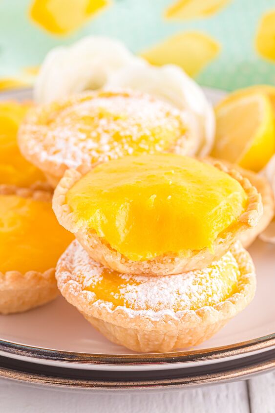 easy mini lemon tarts, Bite out of lemon tart on table