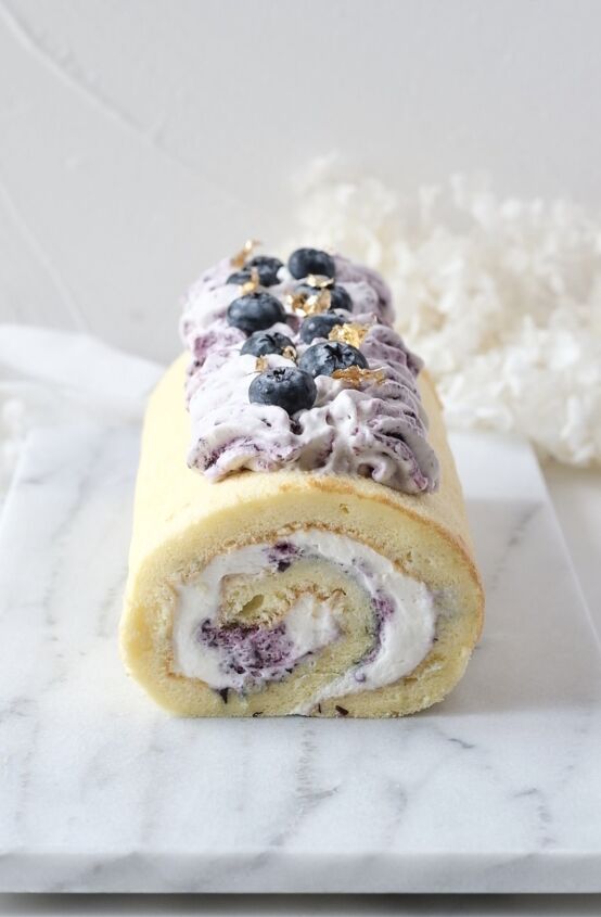 chiffon roll cake with blueberry cream