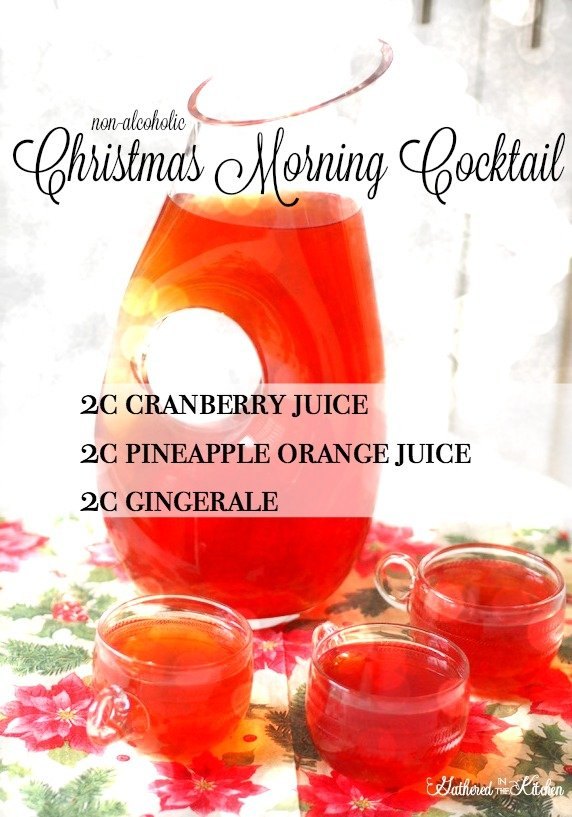 delicious and easy sparkling canned juice mocktail recipes, non alcoholic Christmas Morning cocktail recipe Gathered In The Kitchen