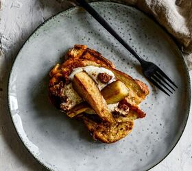 sourdough french toast with caramelized pears pecans and yogurt