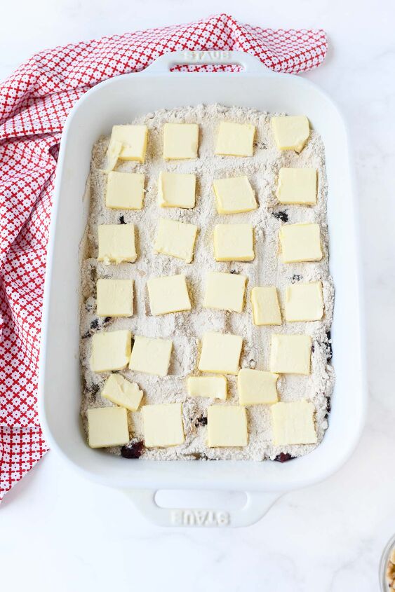 fall cranberry apple dump cake, Butter pats on a dump cake