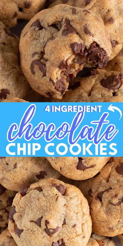 this 4 ingredient chocolate chip peanut butter cookie will be your fav, 4 ingredient chocolate chip cookies promotional image for pinterest
