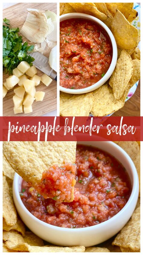pineapple blender salsa, Pineapple Blender Salsa in a white bowl surrounded by tortilla chips