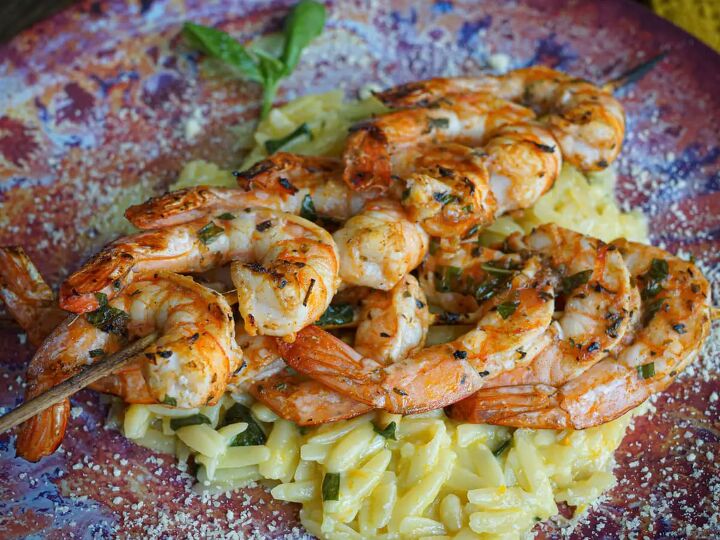 11 grilled recipes that are perfect for backyard bbqs, Greek Grilled Shrimp With Basil Orange Orzo