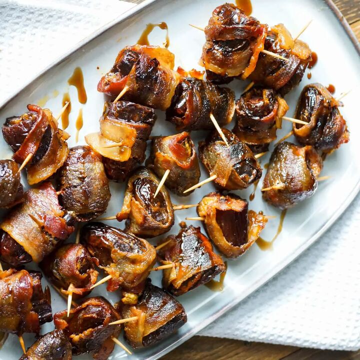 grilled bacon wrapped dates devils on horseback, Grilled bacon wrapped dates stuffed with goat cheese and chorizo