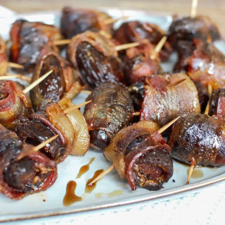 grilled bacon wrapped dates devils on horseback, Grilled dates wrapped in bacon and stuffed with goat cheese and chorizo
