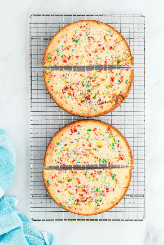 how to make a funfetti rainbow cake perfect for every celebration, preparing baked cakes to make a rainbow cake