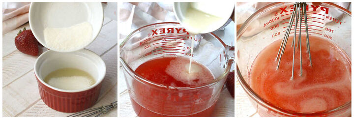 strawberry gelee with chardonnay, Mixing in gelatin