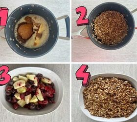 apple and berry crumble with healthy crumble topping, apple and berry cobbler process shots