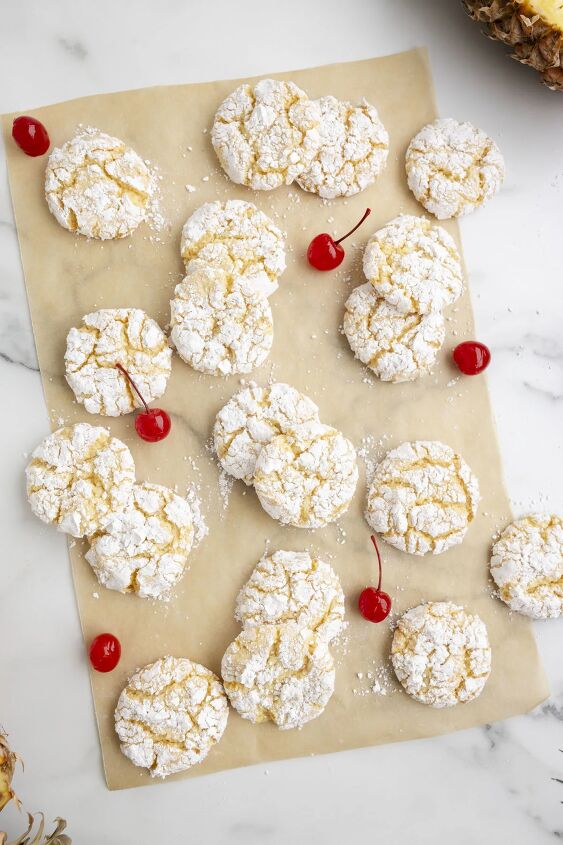 need a vacation try these pineapple cake mix cookies now, pretty cake mix crinkle cookies made with cool whip