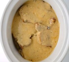 easy crock pot pork chops and gravy, Cover with gravy