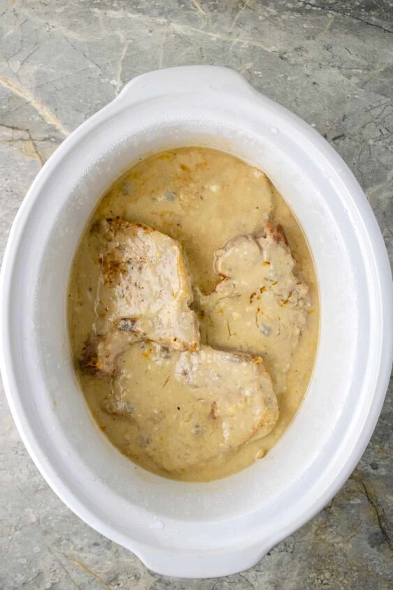 easy crock pot pork chops and gravy, Chops are ready to eat