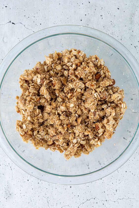 how to make homemade cherry crumble, Mix the crumble topping ingredients in a separate bowl