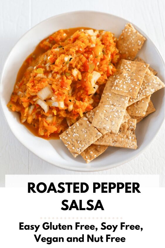 gluten free roasted peppers and onions recipe, pin for roasted pepper salsa recipe