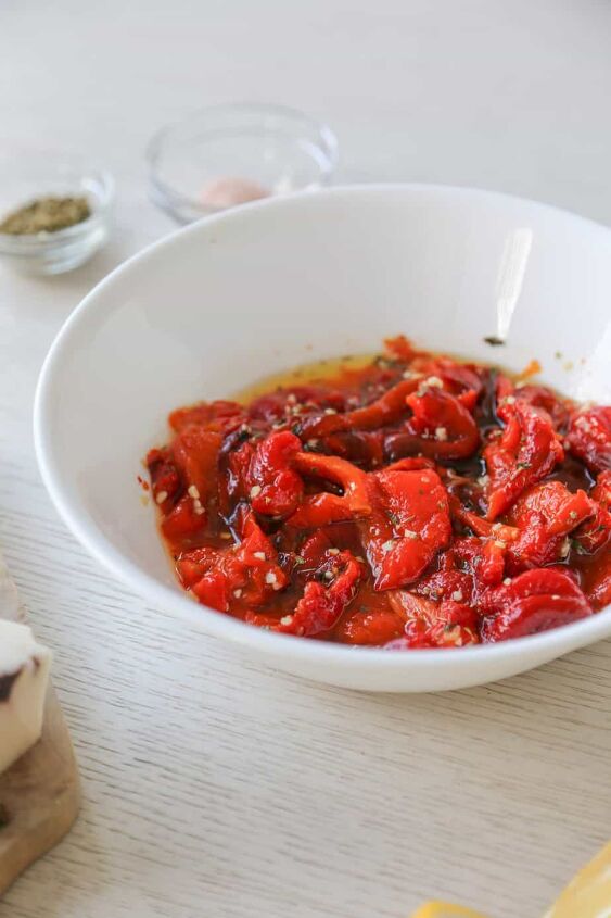 gluten free roasted peppers and onions recipe, Italian roasted peppers recipe in a white bowl