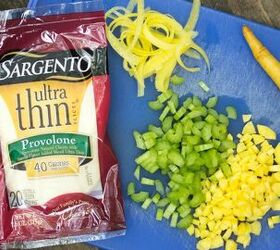 best tuna salad sandwich recipe, Sargento cheese and chopping veggies