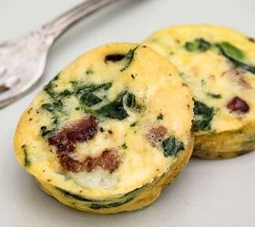 spinach bacon egg cups, close up of spinach bacon egg cups