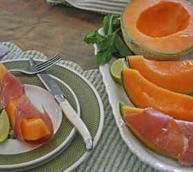 prosciutto and melon served 3 ways, melon and prosciutto wedges
