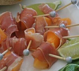 prosciutto and melon served 3 ways, melon and prosciutto skewers