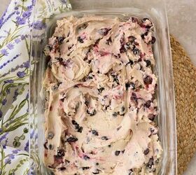 blueberry christmas cake, Blueberry cake batter in a glass pyrex