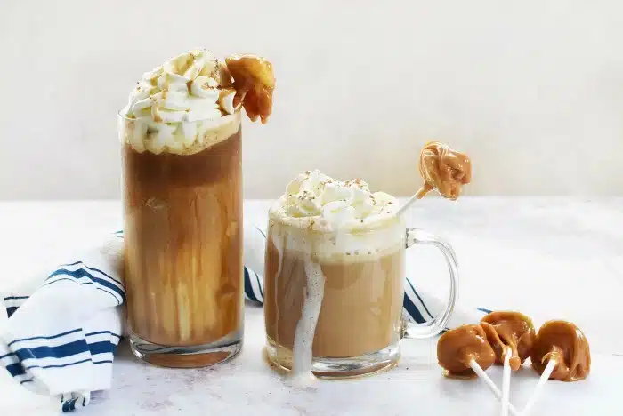 caramel apple latte hot or iced recipe, How to Make Caramel Apple Lattes