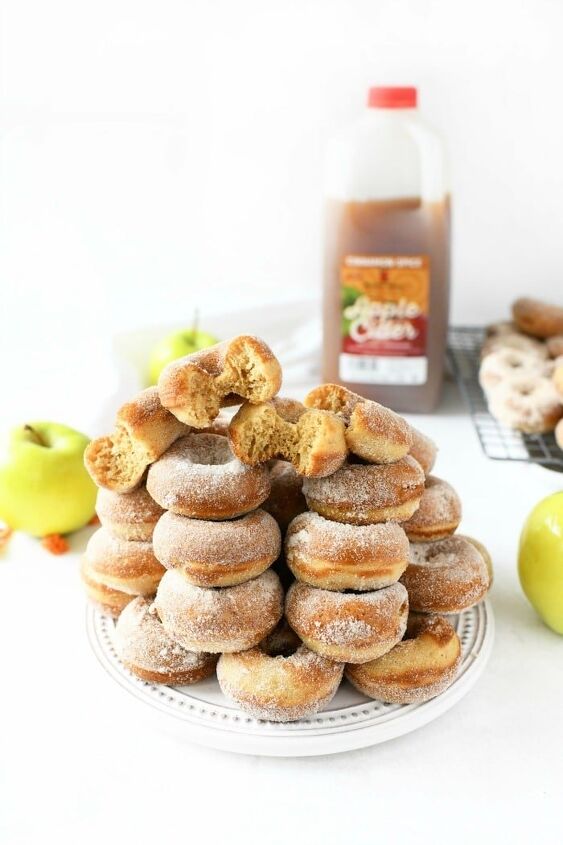 baked apple cider donuts, Baked apple cider donuts on a whiote tray with apples in the background