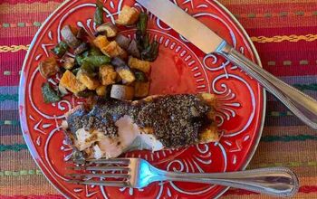 Spicy Salmon Bake and Roasted Sweet Potatos and Green Peppers